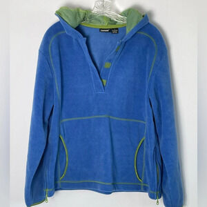 VINTAGE Tsunami Hoodie Blue Green Fleece Quarter Neckline Velcro Mesh Side Zip L